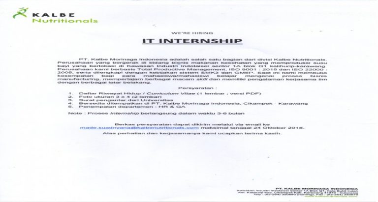 KALBE NUTRITIONALS IT INTERNSHIP