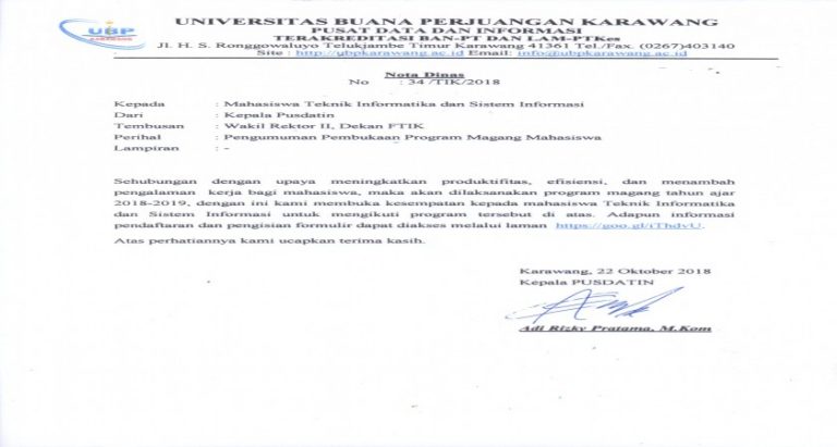 PENGUMUMAN PEMBUKAAN MAGANG MAHASISWA